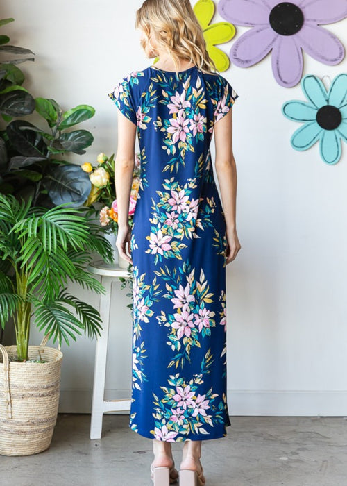 Heimish Full Size Floral Short Sleeve Slit Dress