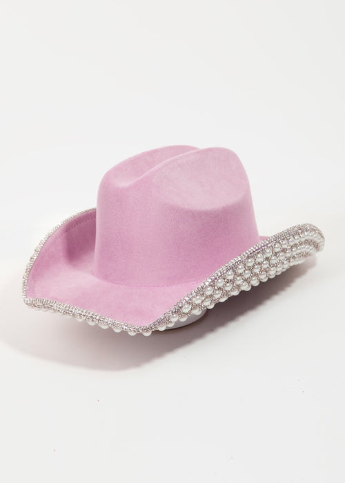 Fame Pave Rhinestone Pearl Trim Cowboy Hat