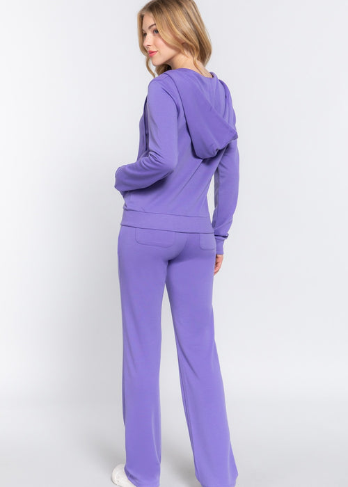 ACTIVE BASIC French Terry Zip Up Hoodie and Drawstring Pants Set